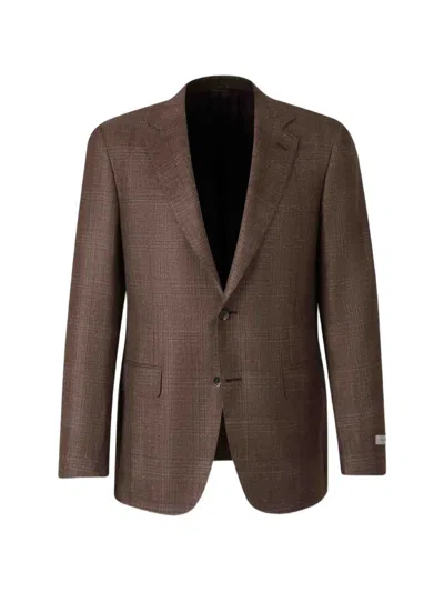 Canali Check-pattern Notched-lapels Jacket In Brown