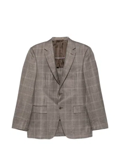 Canali Check-pattern Single-breasted Blazer In Brown