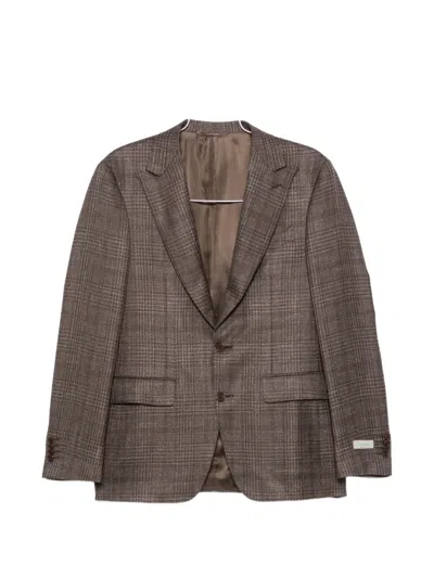 Canali Check-pattern Single-breasted Blazer In Brown