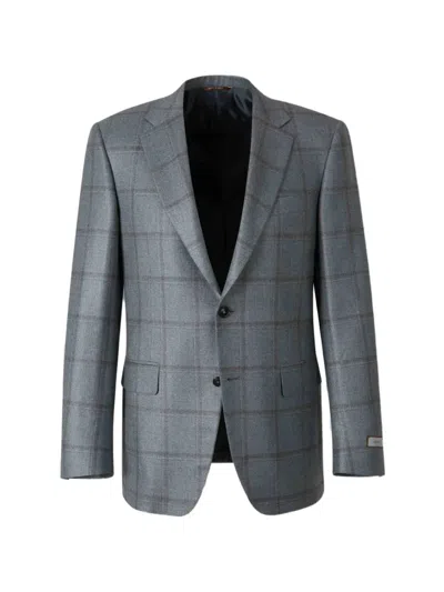 Canali Check-pattern Single-breasted Blazer In Gray