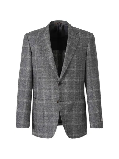Canali Check-pattern Single-breasted Blazer In Gray