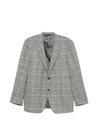 Canali Check-pattern Single-breasted Blazer In Gray