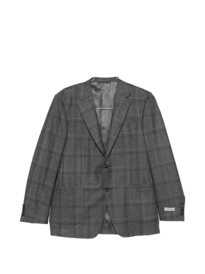 Canali Check-pattern Single-breasted Blazer In Gray