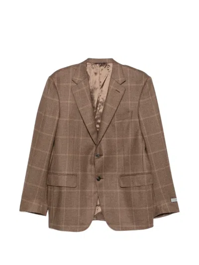 Canali Check-pattern Single-breasted Jacket In Brown
