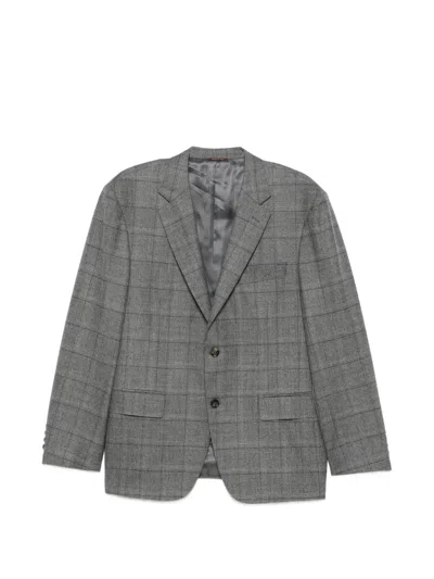 Canali Check-pattern Single-breasted Suit In Gray