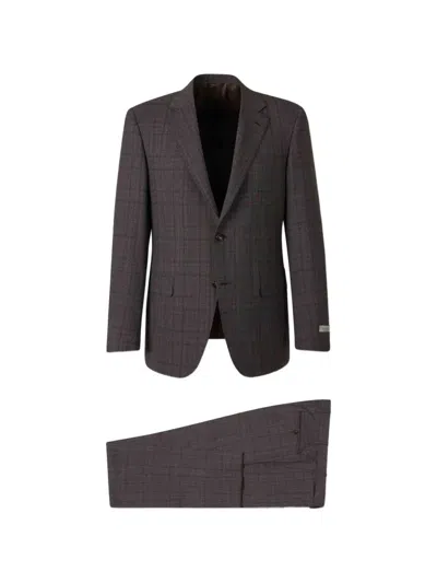 Canali Check-pattern Suit In Brown