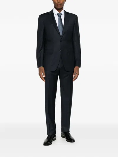 Canali Check-pattern Wool Suit In Black