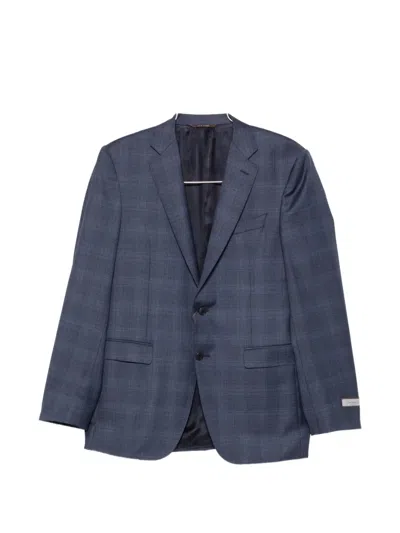 Canali Check-pattern Wool Suit In Blue