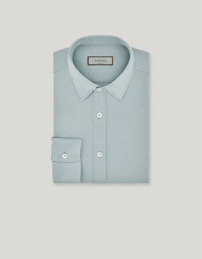 Canali Chemise Casual Regular Fit En Jersey De Coton Et Lyocell In Blue