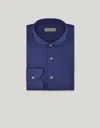 Canali Chemise Slim Bleue En Jersey De Coton In Blue