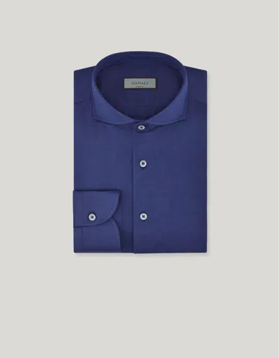 Canali Chemise Slim Bleue En Jersey De Coton In Blue