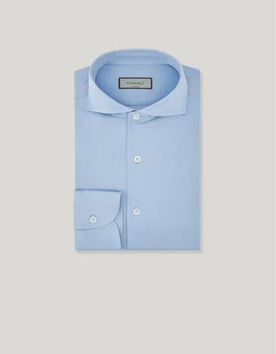 Canali Chemise Slim Bleue En Jersey De Coton In Blue