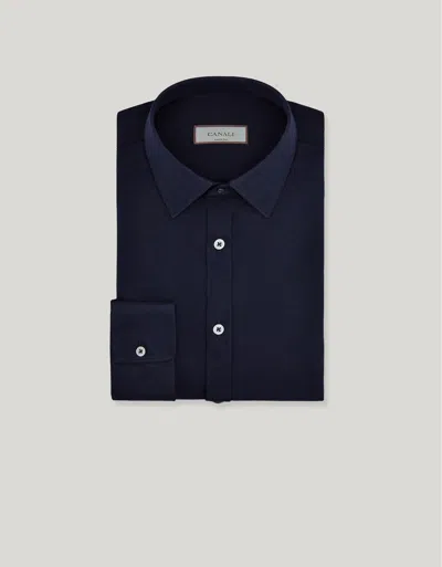 Canali Chemise Slim Fit En Jersey De Coton Et Lyocell Bleu Marine In Blue