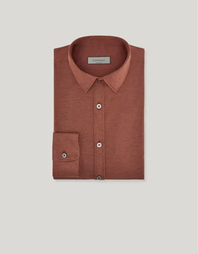 Canali Chemise Slim Fit En Jersey De Coton Et Lyocell Couleur Brique In Brown