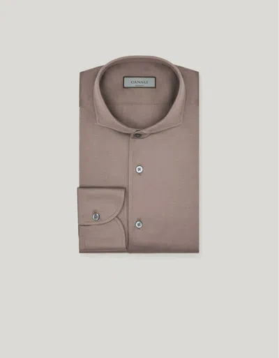 Canali Chemise Slim Marron En Jersey De Coton In Neutral