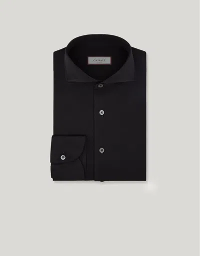 Canali Chemise Slim Noire En Jersey De Coton In Black