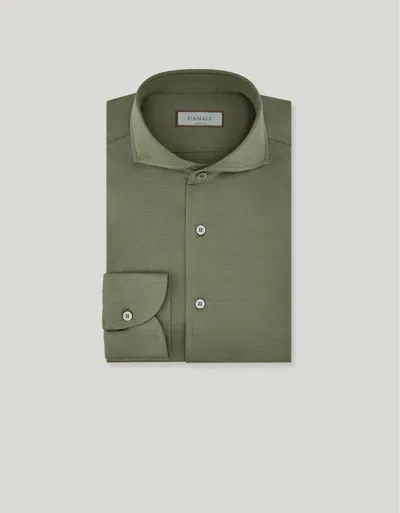 Canali Chemise Verte, Coupe Slim, En Jersey De Coton In Green
