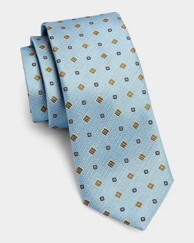 Canali Chevron Medallion Silk Tie In Lt Blue