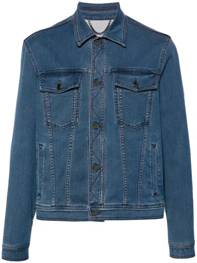 Canali Classic-collar Denim Jacket In Blue