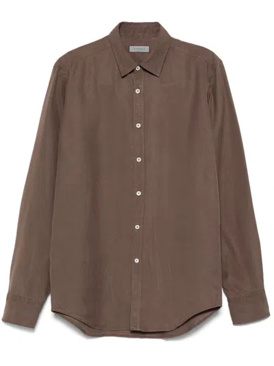 Canali Classic-collar Twill Shirt In Brown