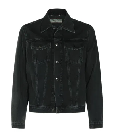 Canali Leather-trimmed Denim Jacket In Black