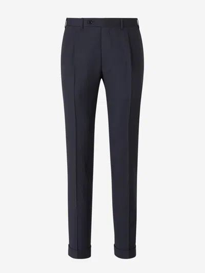 Canali Classic Wool Trousers In Blue