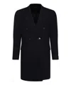 Canali Black Wool Coat In Blue