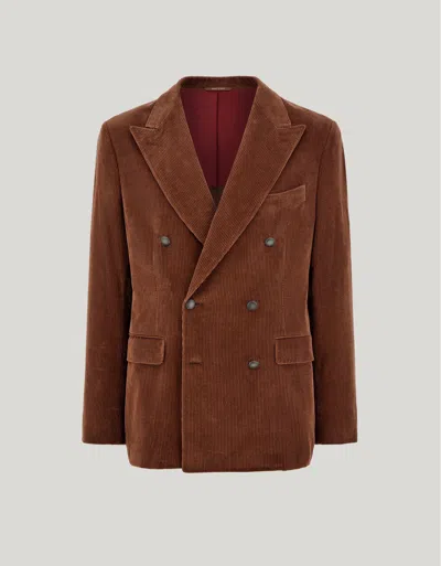 Canali Cocoa Cotton Velvet Double-breasted Modern-fit Jacket In Brown