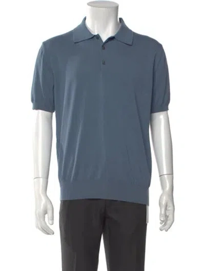 Pre-owned Canali Collar Short Sleeve Polo Sweater In Blue