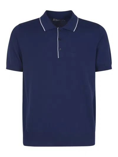 Canali Contrasting Border Polo Shirt In Blue