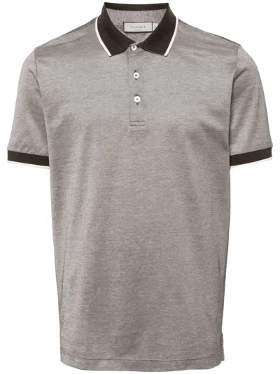 Canali Contrasting-trim Piqué Polo Shirt In Brown
