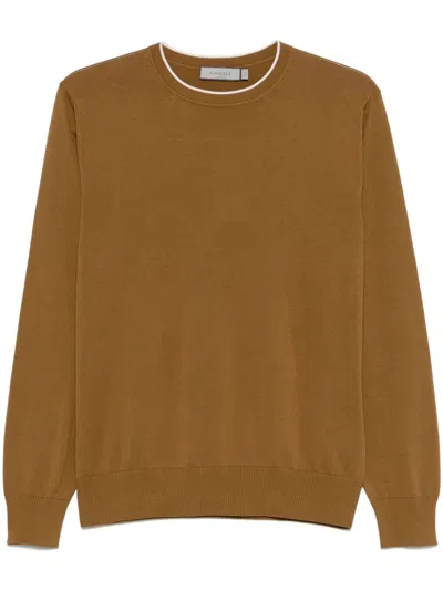 Canali Contrasting-trim Sweater In Brown