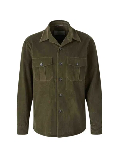 Canali Corduroy Chest-pockets Shirt Jacket In Green