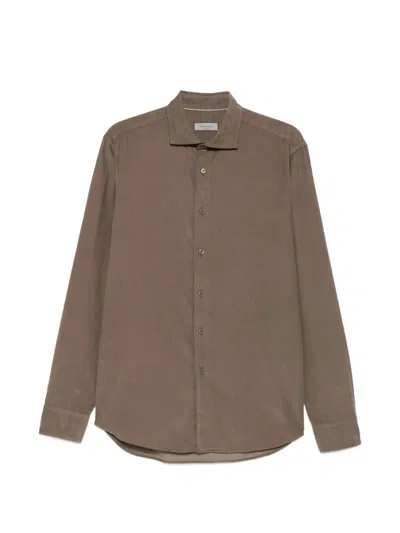 Canali Corduroy Long-sleeve Shirt In Brown