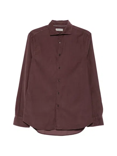Canali Corduroy Long-sleeve Shirt In Burgundy