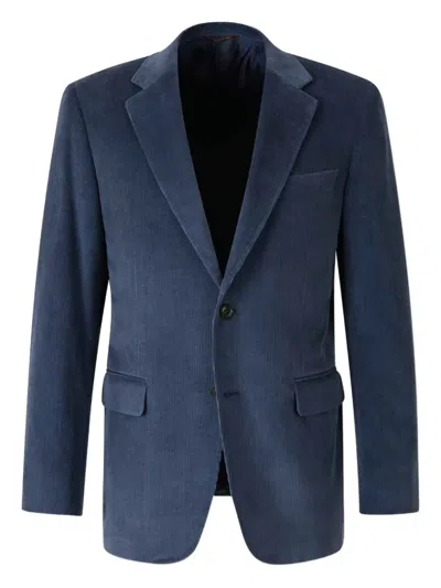 Canali Corduroy Two-button Blazer In Blue