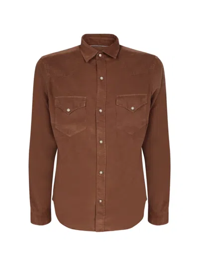 Canali Corduroy Western Shirt In Brown