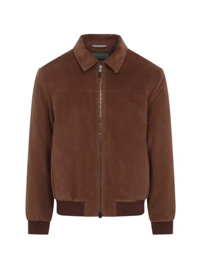 Canali Corduroy Zip-up Jacket In Brown