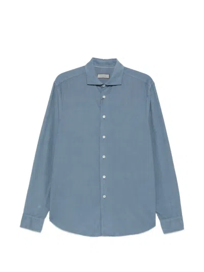 Canali Corduroy-texture Long-sleeve Shirt In Blue