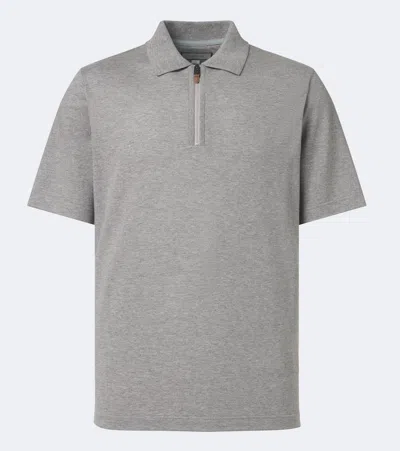 Canali Cotton And Cashmere Polo Sweater In Gray