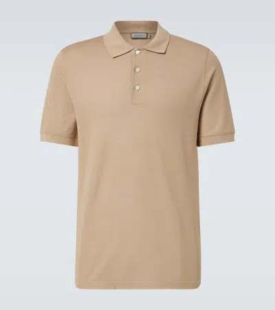 Canali Cotton And Silk Polo Shirt In Beige