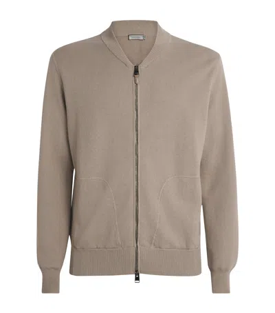 Canali Cotton-blend Zip-up Sweatshirt In Neutral