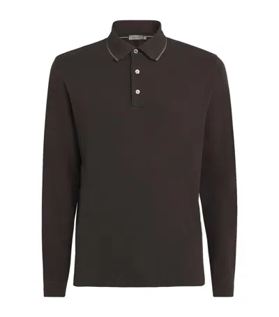 Canali Cotton-cashmere Long-sleeve Polo Shirt In Brown