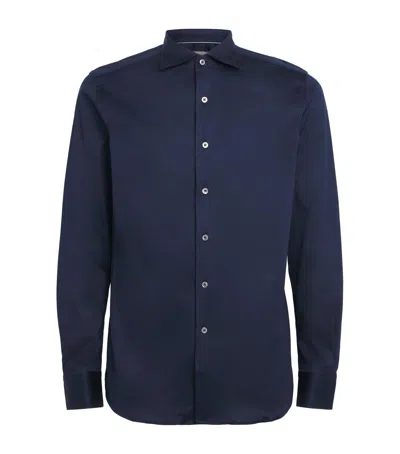 Canali Cotton Cutaway Collar Shirt In Black