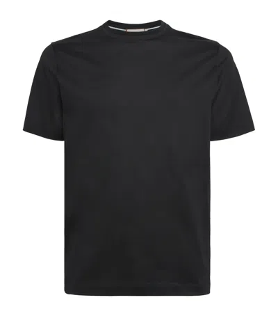 Canali Black Lisle Cotton T-shirt With Double Collar