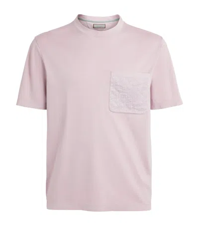 Canali Cotton Embroidered T-shirt In Pink