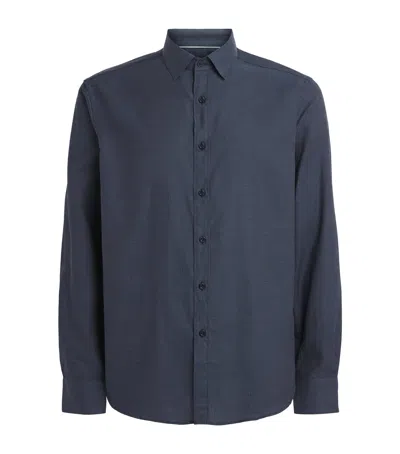 Canali Cotton Herringbone Shirt In Blue