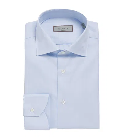 Canali Cotton Herringbone Shirt In Blue