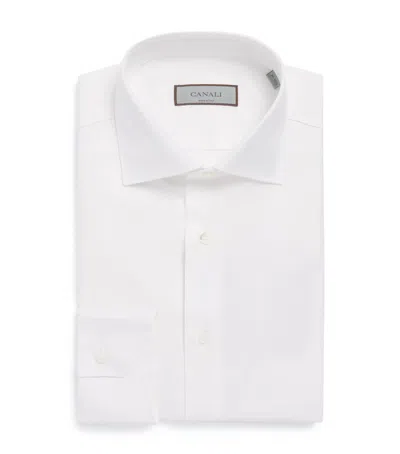Canali Cotton Herringbone Shirt In White