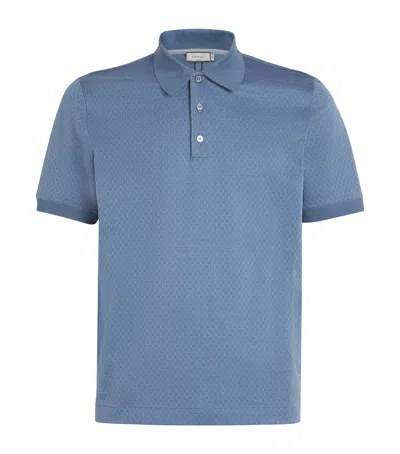 Canali Cotton Jacquard Polo Shirt In Blue